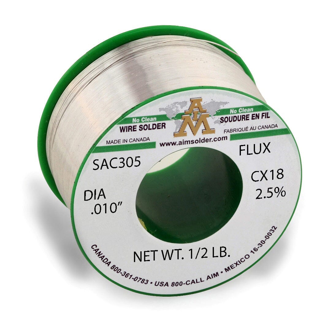 AIM SAC305 CX18 2.5% Lead Free No Clean Core Wire Solder .010" Diameter