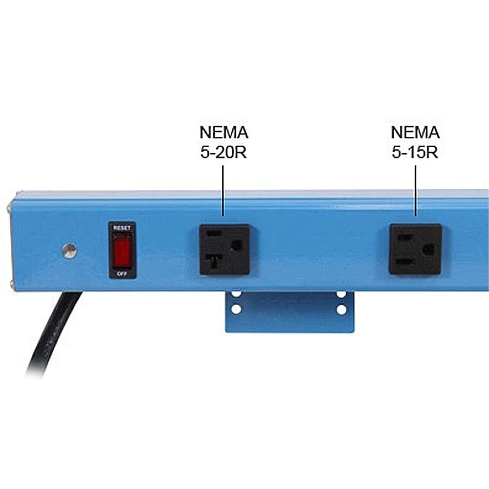 BenchPro Aluminum Plug Strip Back Mounted with Lighted Switch, 20-Amps