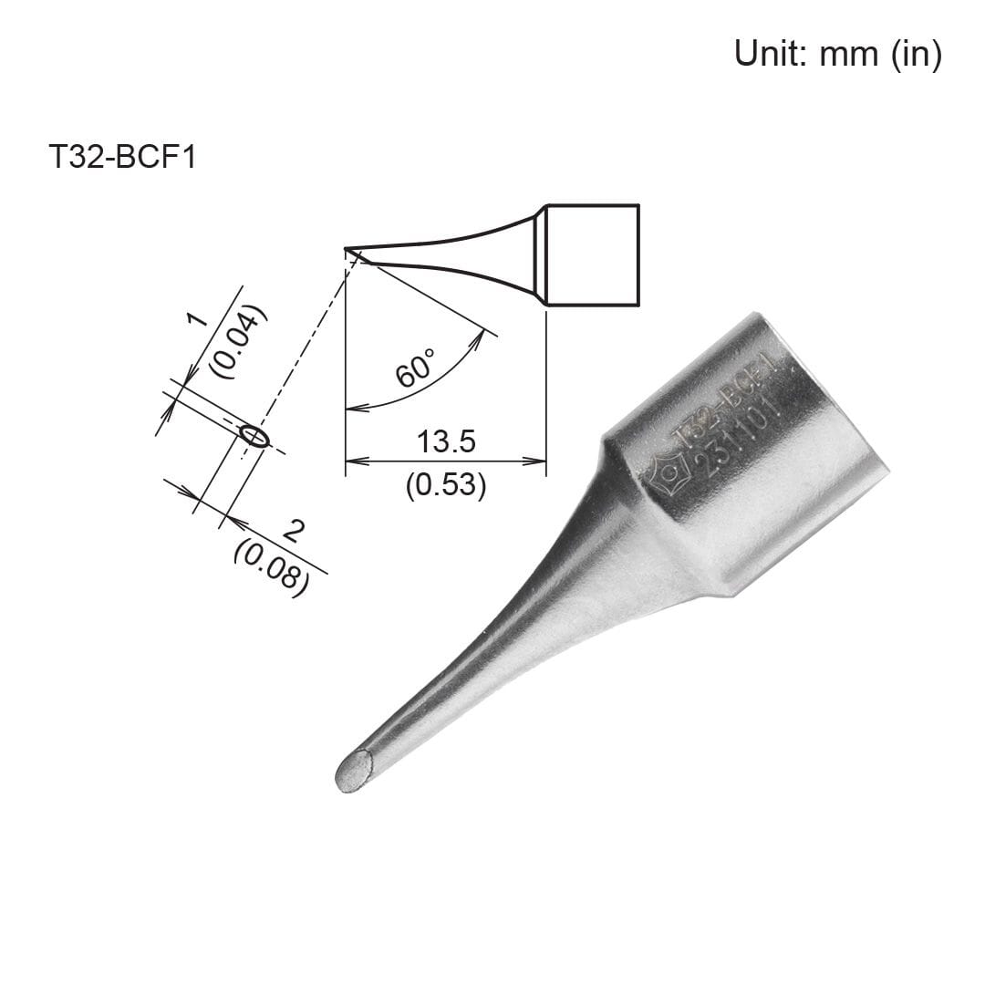 Hakko T32-BCF1 Tip, Bevel Tinned Face Only 1mm/60° x 13.5mm for FX-8806 Soldering Iron