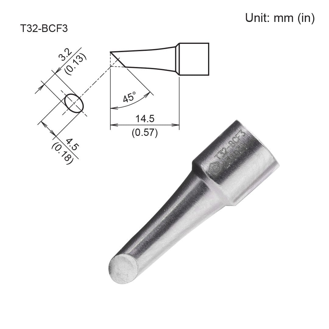Hakko T32-BCF3 Tip, Bevel Tinned Face Only 3.2mm/45° x 14.5mm for FX-8806 Soldering Iron