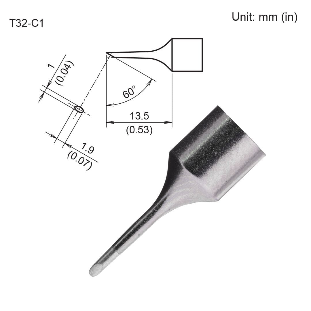 Hakko T32-C1 Tip, Slim Bevel 1.0mm/60° x 13.5mm for FX-8806 Soldering Iron
