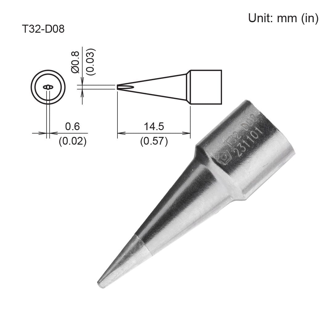 Hakko T32-D08 Tip, Chisel 0.8 x 14.55mm for FX-8806 Soldering Iron