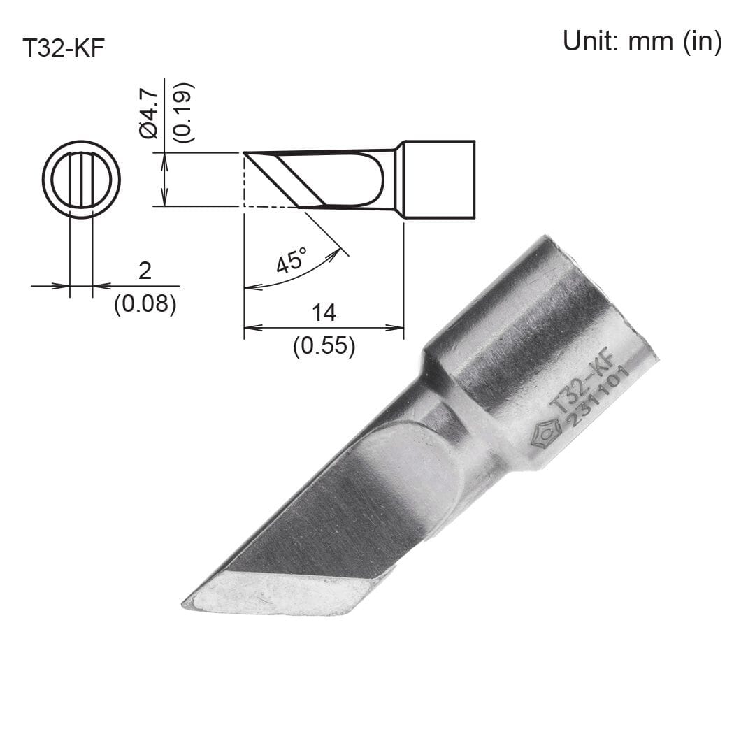 Hakko T32-KF Tip, Knife 4.7mm/45° x 14mm for FX-8806 Soldering Iron