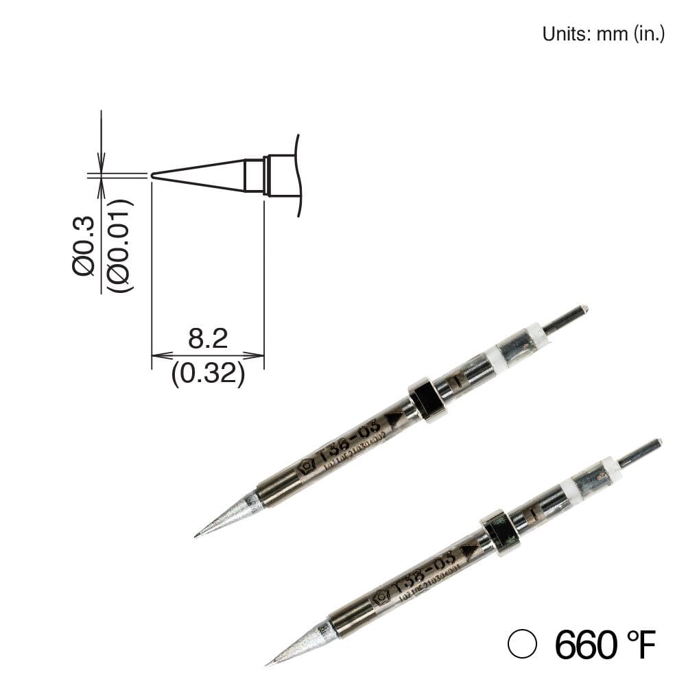Hakko T38-03I Conical Tip, 2 Pack, 0.15mm Radius X 8.2mm, 660°F, FX-1003 Micro Tweezers