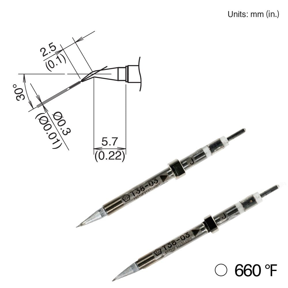 Hakko T38-03J Bent Tip, 2 Pack, 0.15mm Radius X 5.7mm, 660°F, FX-1003 Micro Tweezers