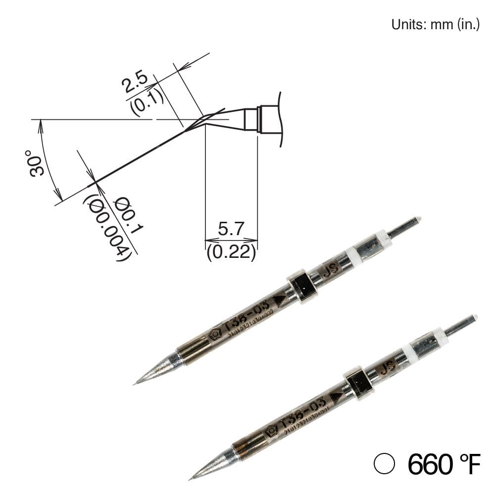 Hakko T38-03JS Bent Tip, 2 Pack, 0.05mm Radius X 5.7mm, 660°F, FX-1003 Micro Tweezers