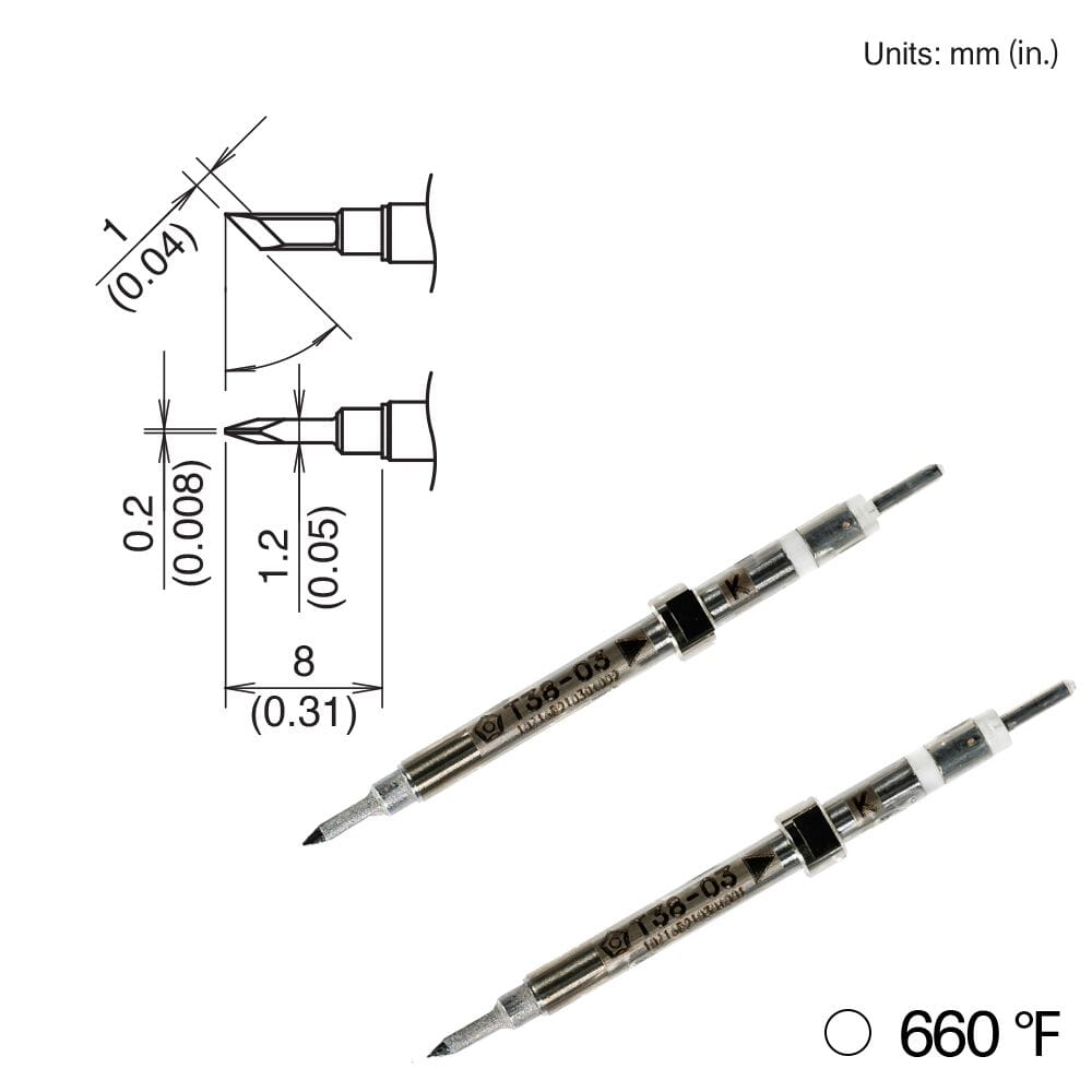 Hakko T38-03K Knife Tip, 2 Pack, 1.8mm X 8mm, 660°F, FX-1003 Micro Tweezers