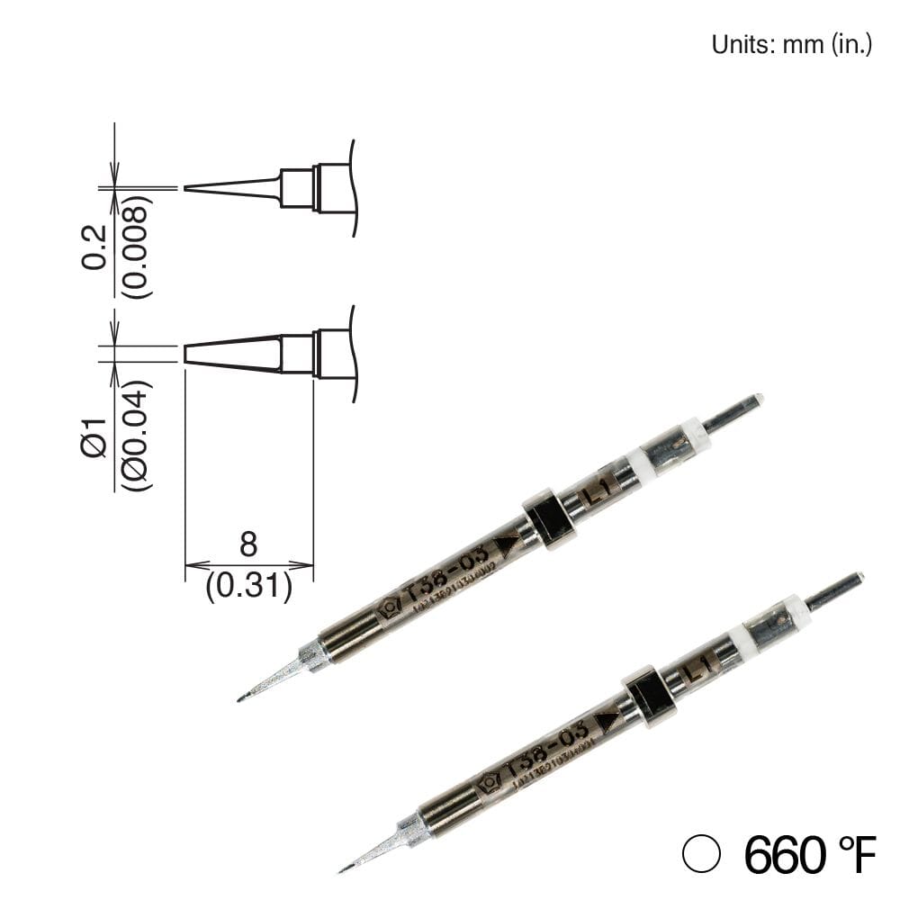 Hakko T38-03L1 Chip Tip, 2 Pack, 1mm, 660°F, FX-1003 Micro Tweezers