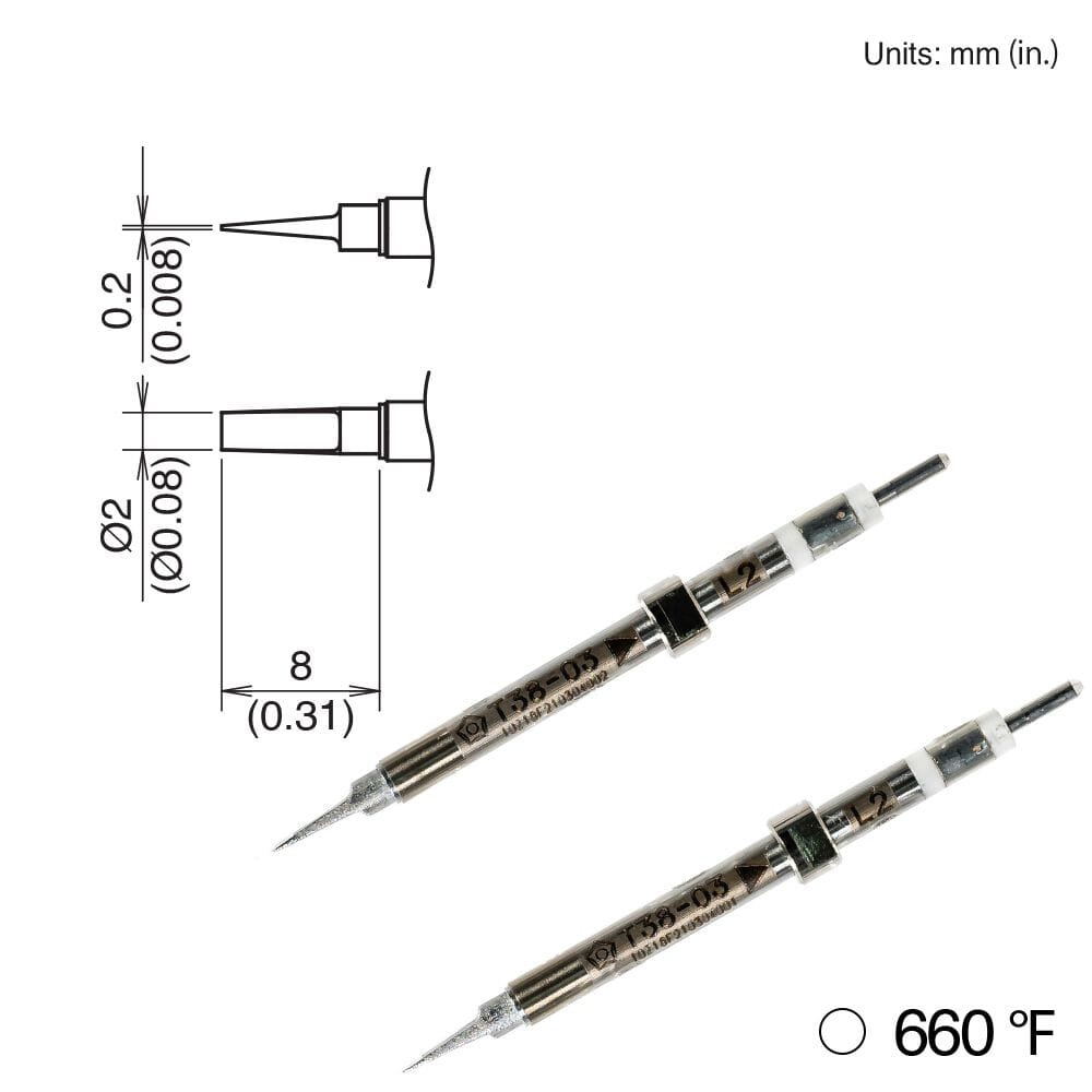 Hakko T38-03L2 Chip Tip, 2 Pack, 2mm, 660°F, FX-1003 Micro Tweezers
