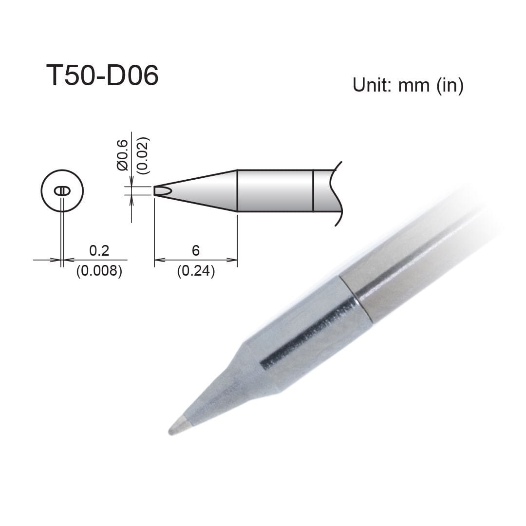 Hakko T50-D06 Tip, Chisel, 0.6 x 6mm, Micro, FX-9703/9704