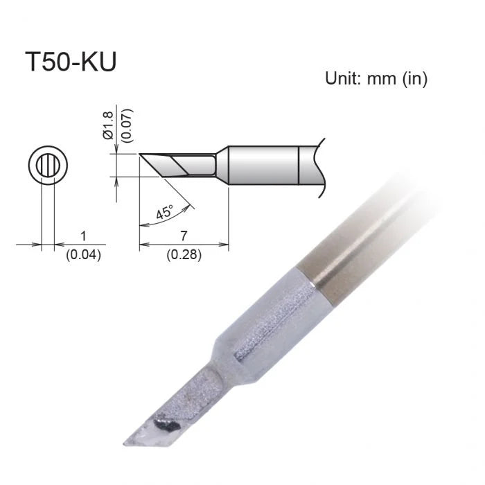 Hakko T50-KU Tip, Knife, 1.8mm-45 Degree, Micro, FX-9703/9704