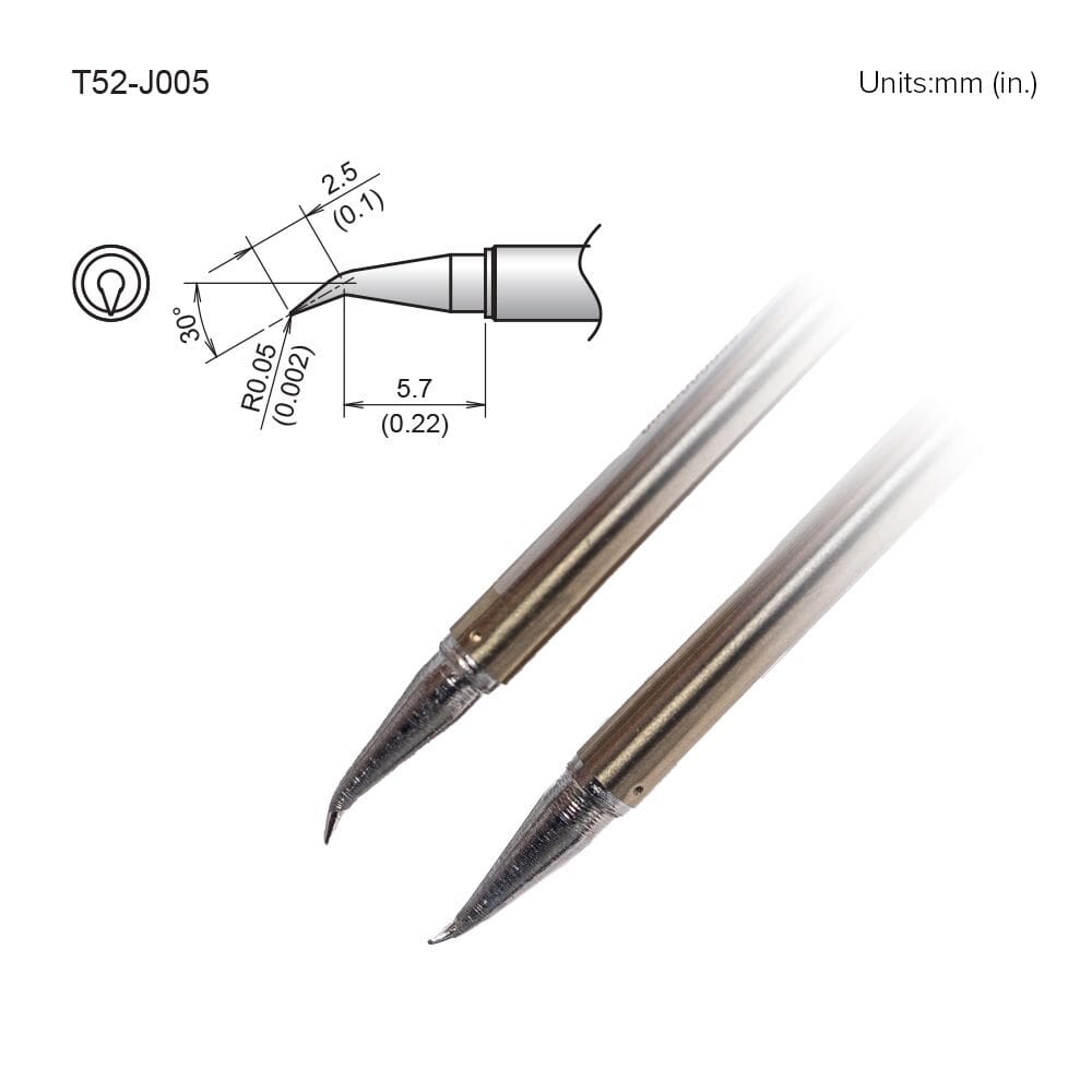 Hakko T52-J005 Tip, Bent, R0.05mm-30 Degrees, 2pk for FX-9706 Micro Tweezers, FX-972