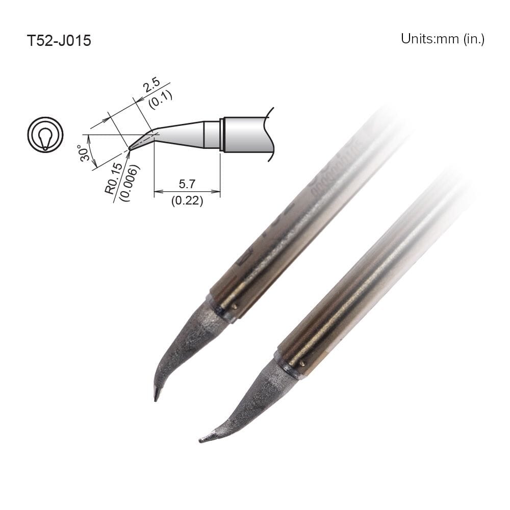 Hakko T52-J015 Tip, Bent, R0.15mm-30 Degrees, 2pk for FX-9706 Micro Tweezers, FX-972