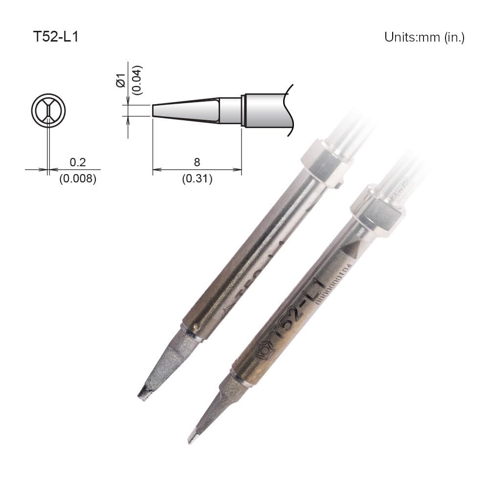 Hakko T52-L1 Tip, Chip, 1 x 8mm, 2pk for FX-9706 Micro Tweezers, FX-972
