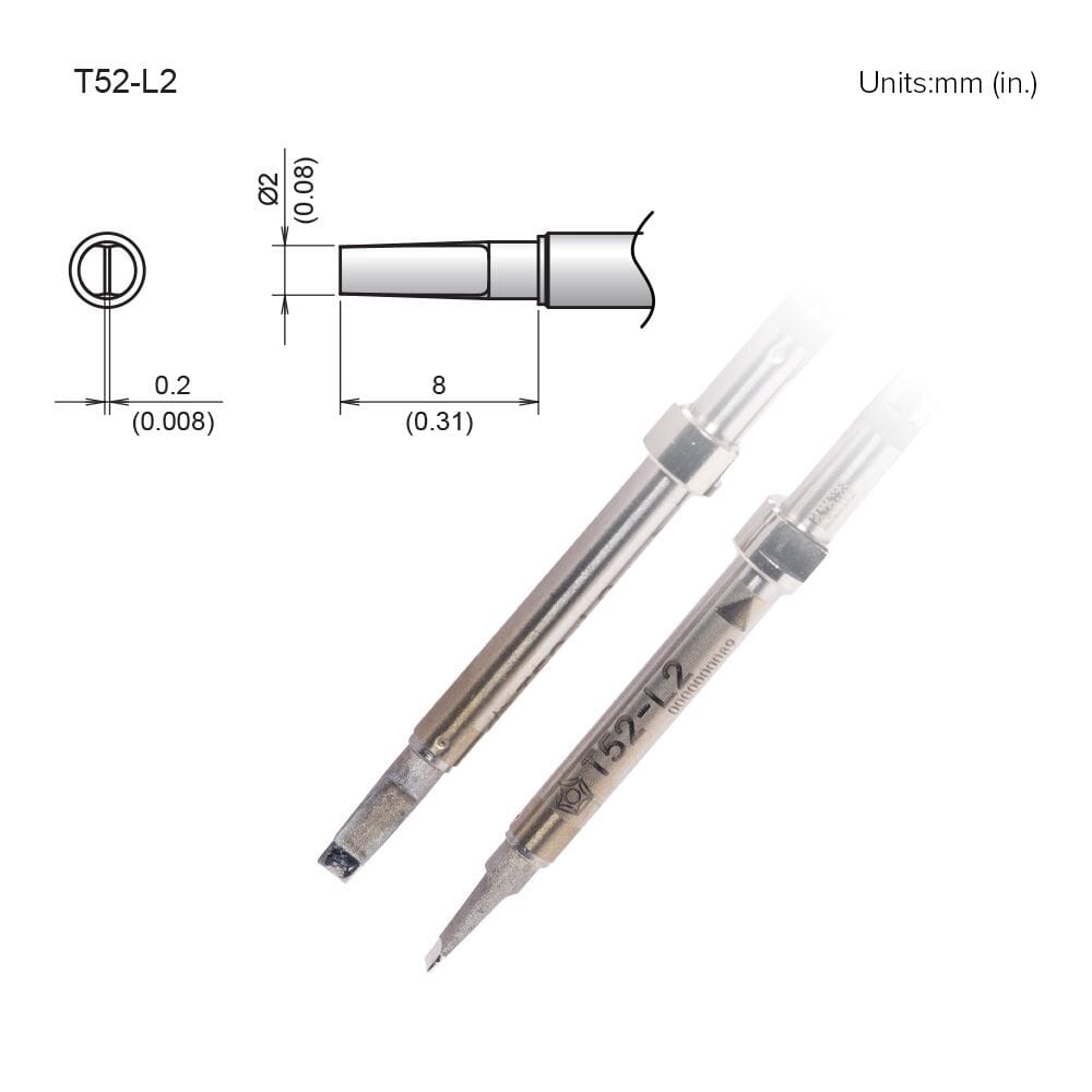 Hakko T52-L2 Tip, Chip, 2 x 8mm, 2pk for FX-9706 Micro Tweezers, FX-972