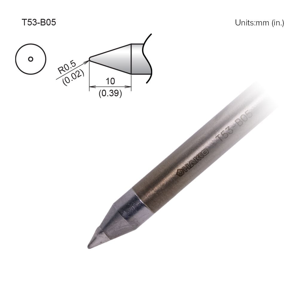 Hakko T53-B05 Tip Conical, R0.5 x 10mm, Heavy-Duty, FX-9707/9708, FX-972