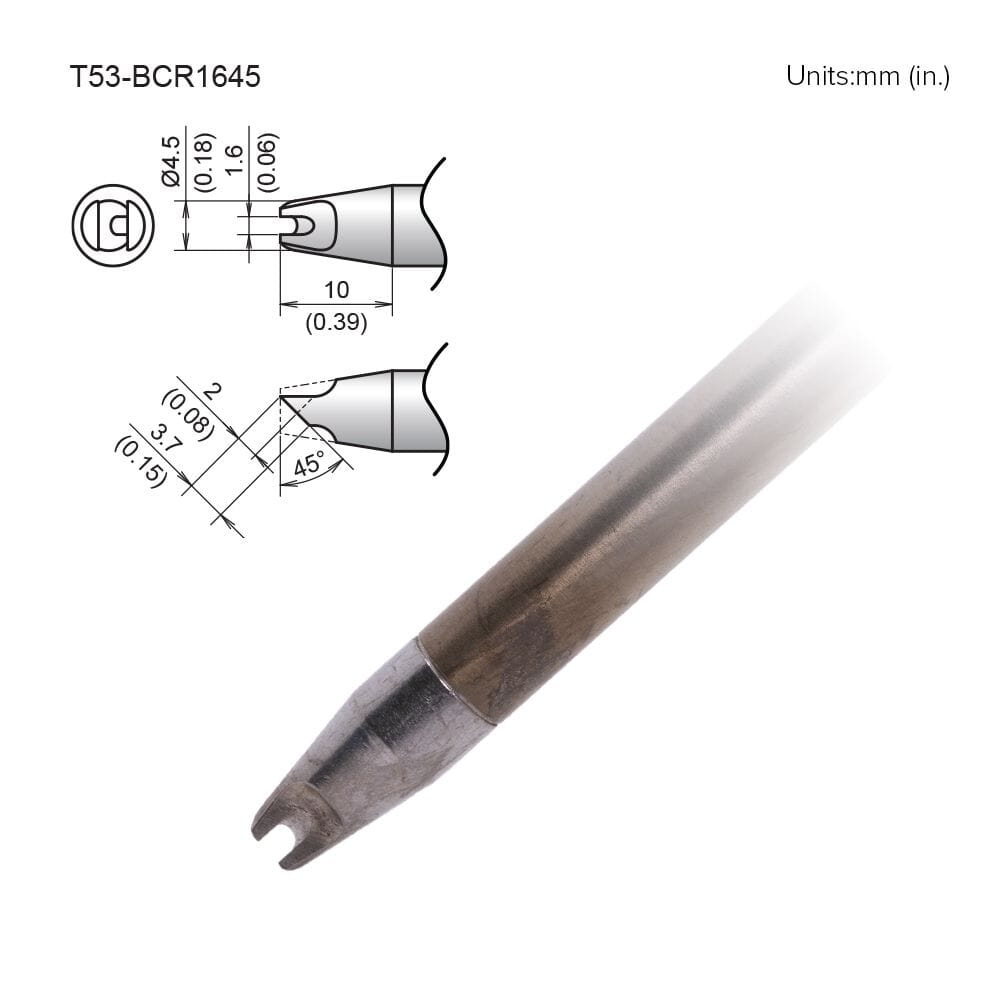Hakko T53-BCR1645 Slot Tip, 1.6mm - 45 Degrees, Heavy-Duty, FX-9707/9708, FX-972