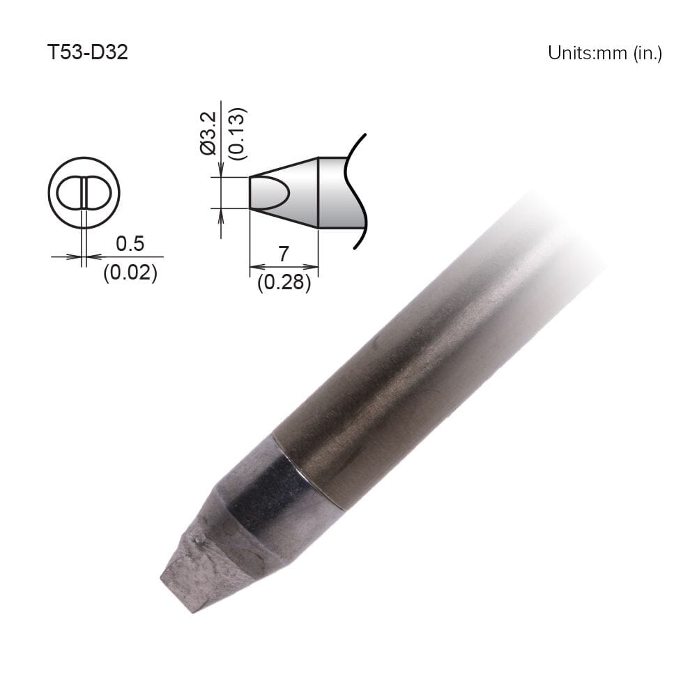 Hakko T53-D32 Tip Chisel, 3.2 x 7mm, Heavy-Duty, FX-9707/9708, FX-972