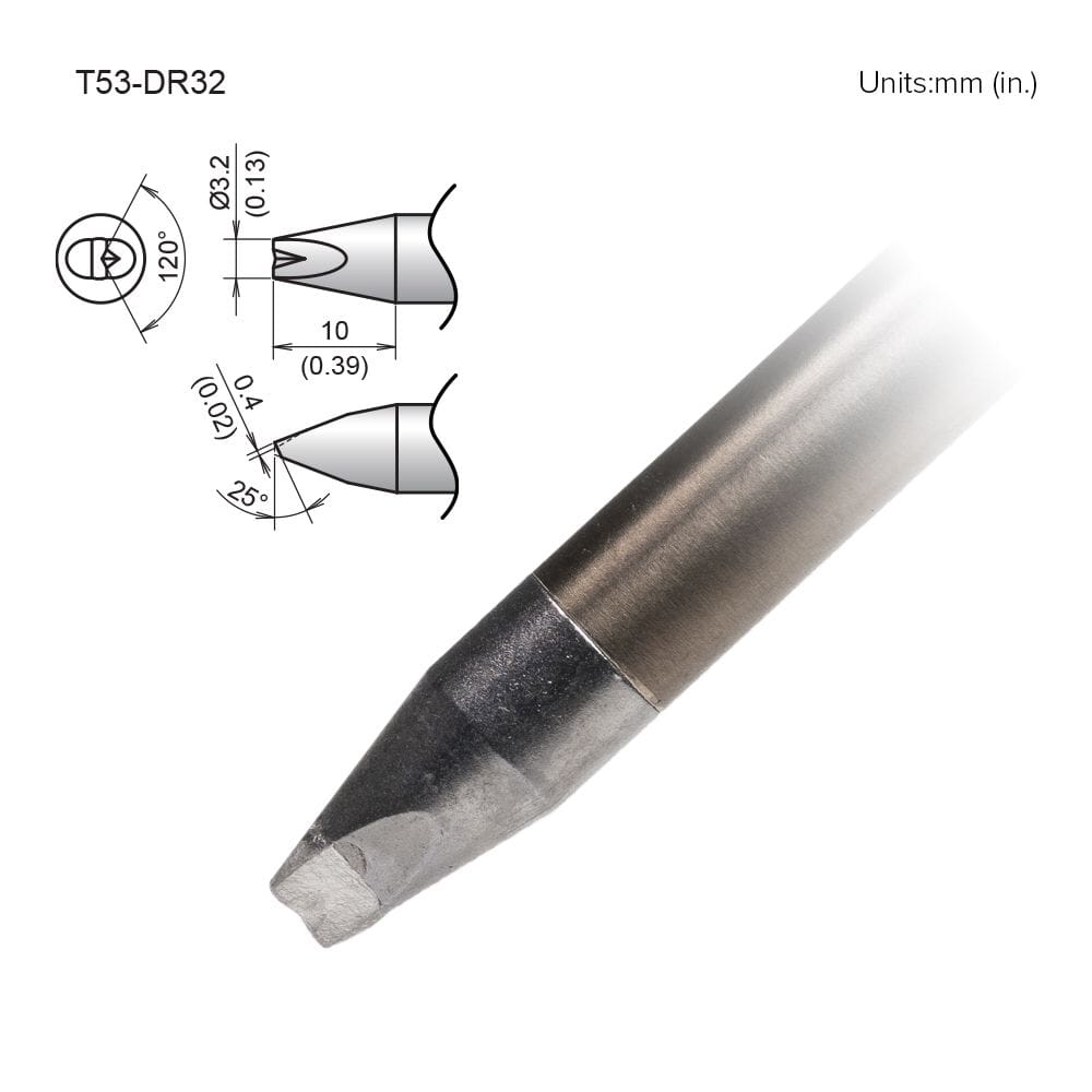 Hakko T53-DR32 Tip Chisel V-Groove, 3.2 x 10mm, Heavy-Duty, FX-9707/9708, FX-972