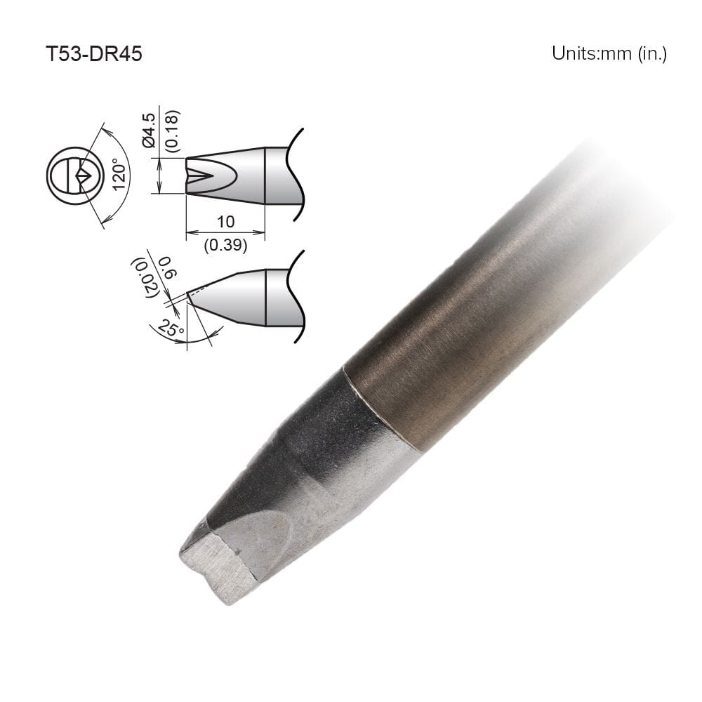 Hakko T53-DR45 Tip Chisel V-Groove, 4.5 x 10mm, Heavy-Duty, FX-9707/9708, FX-972