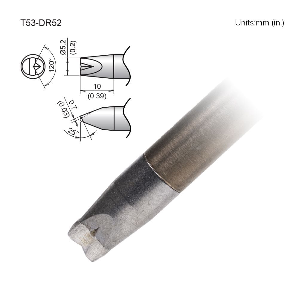 Hakko T53-DR52 Tip Chisel V-Groove, 5.2 x 10mm, Heavy-Duty, FX-9707/9708, FX-972