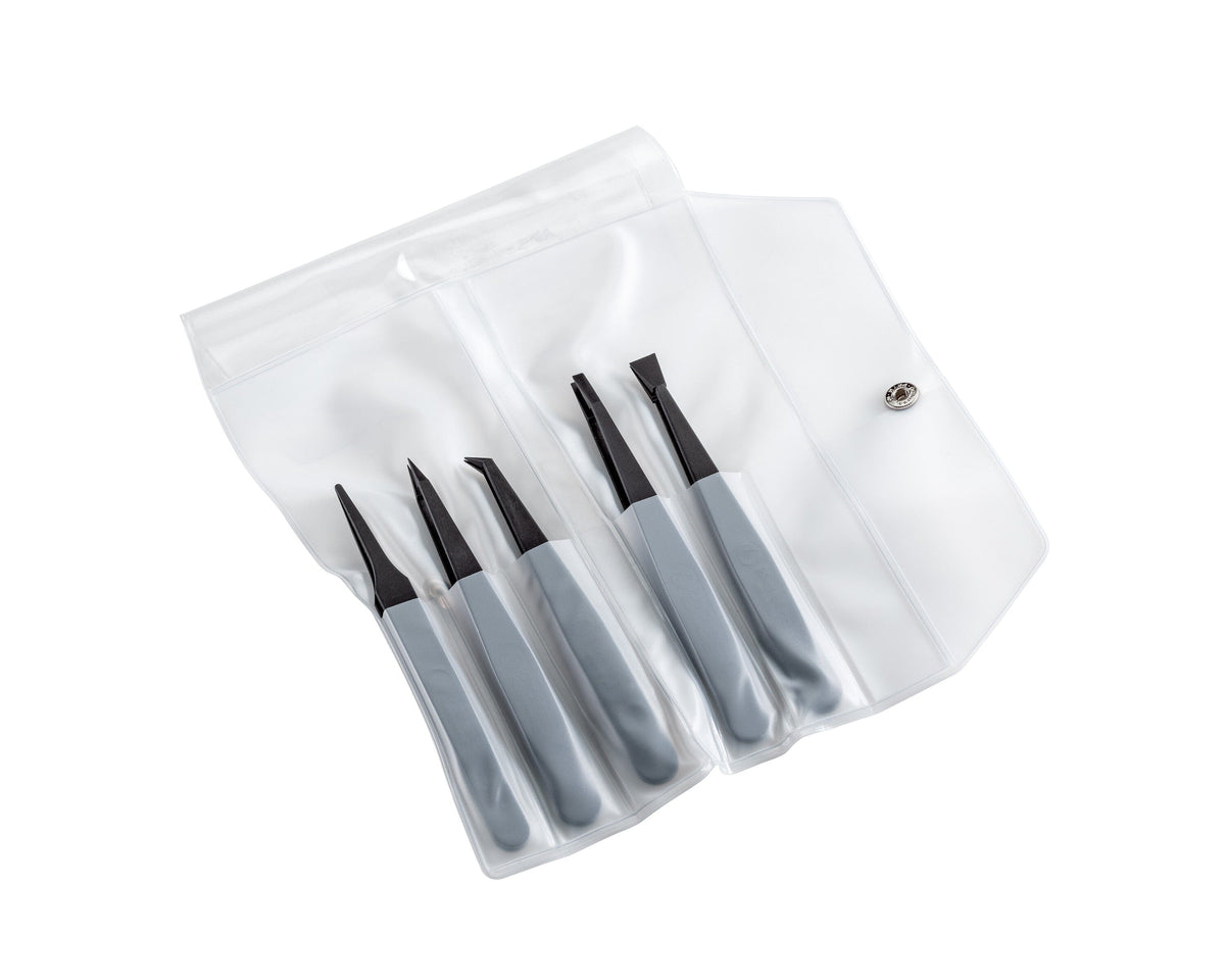 Ideal-tek 5-pc ESD Full Plastic tweezer Kit – PVDF plastic – 702A – 707 – 708 – 709 – 710 – Swiss Made