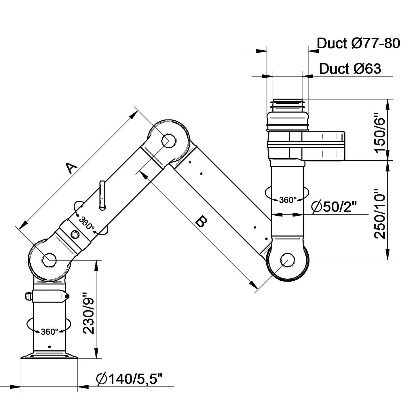 Nederman FX 75 Fume Extraction Arm Original 44 in. Up-Low Connection