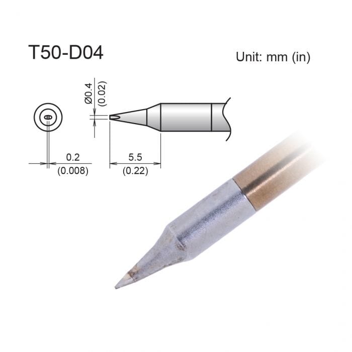 T50-D04 Tip, Chisel, 0.4 x 5.5mm, Micro, FX-9703/9704