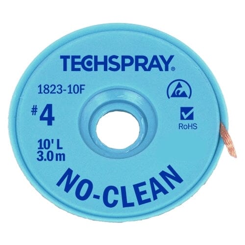 Techspray No Clean Desoldering Braid 1823-10F, 10', Anti-Static, #4 Blue, .098" (2.5mm)