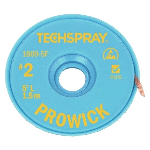 Techspray ProWick Desoldering Braid, 5', Anti-Static, #2 Yellow, .055" (1.4mm)