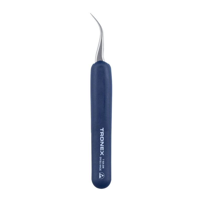 Tronex Precision Stainless Steel Tweezer, Esd Rubber Grip Curved Fine Sharp Tip, Style 7