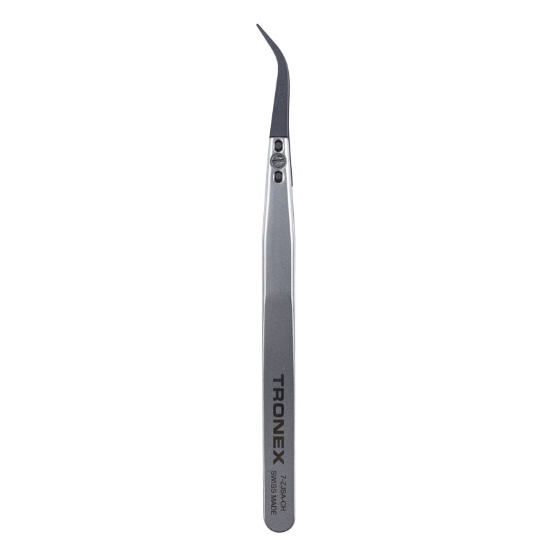 Tronex Precision Stainless Steel Tweezer, W/ Replaceable Ceramic Tip, Curved Fine Sharp Tip, Style 7