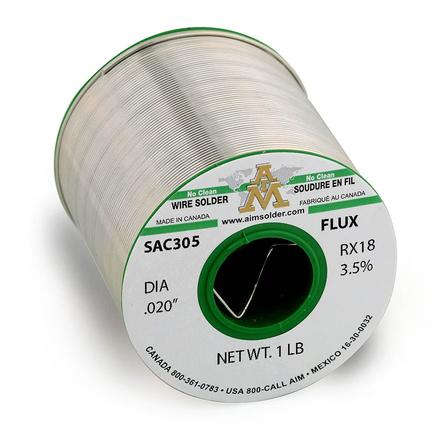 AIM Lead Free No Clean Core Wire Solder, SAC305 RX18 3.5%