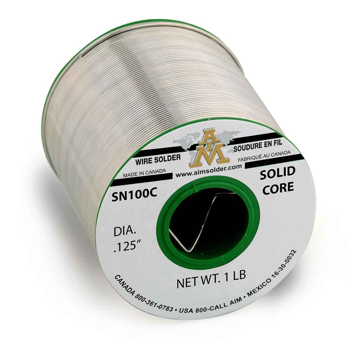 AIM Lead Free SN100C Solid Core Wire Solder .125" Dia. 1 Lb. Spool