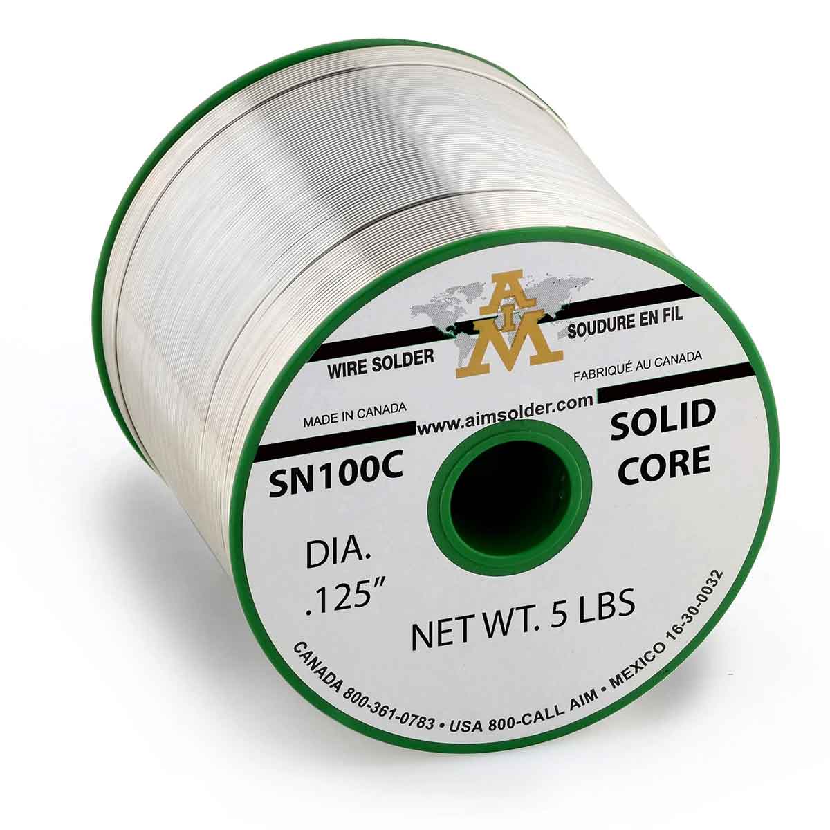 AIM Lead Free SN100C Solid Core Wire Solder .125" Dia. 5 Lb. Spool