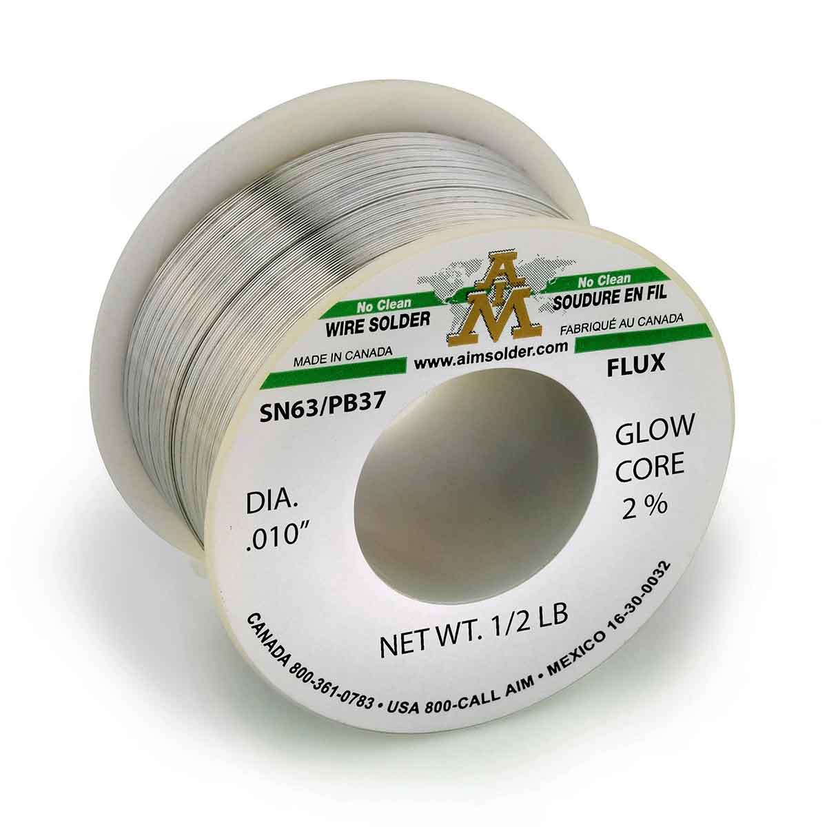 AIM SN63/PB37 Glow Core 2% No Clean Core Wire Solder .010