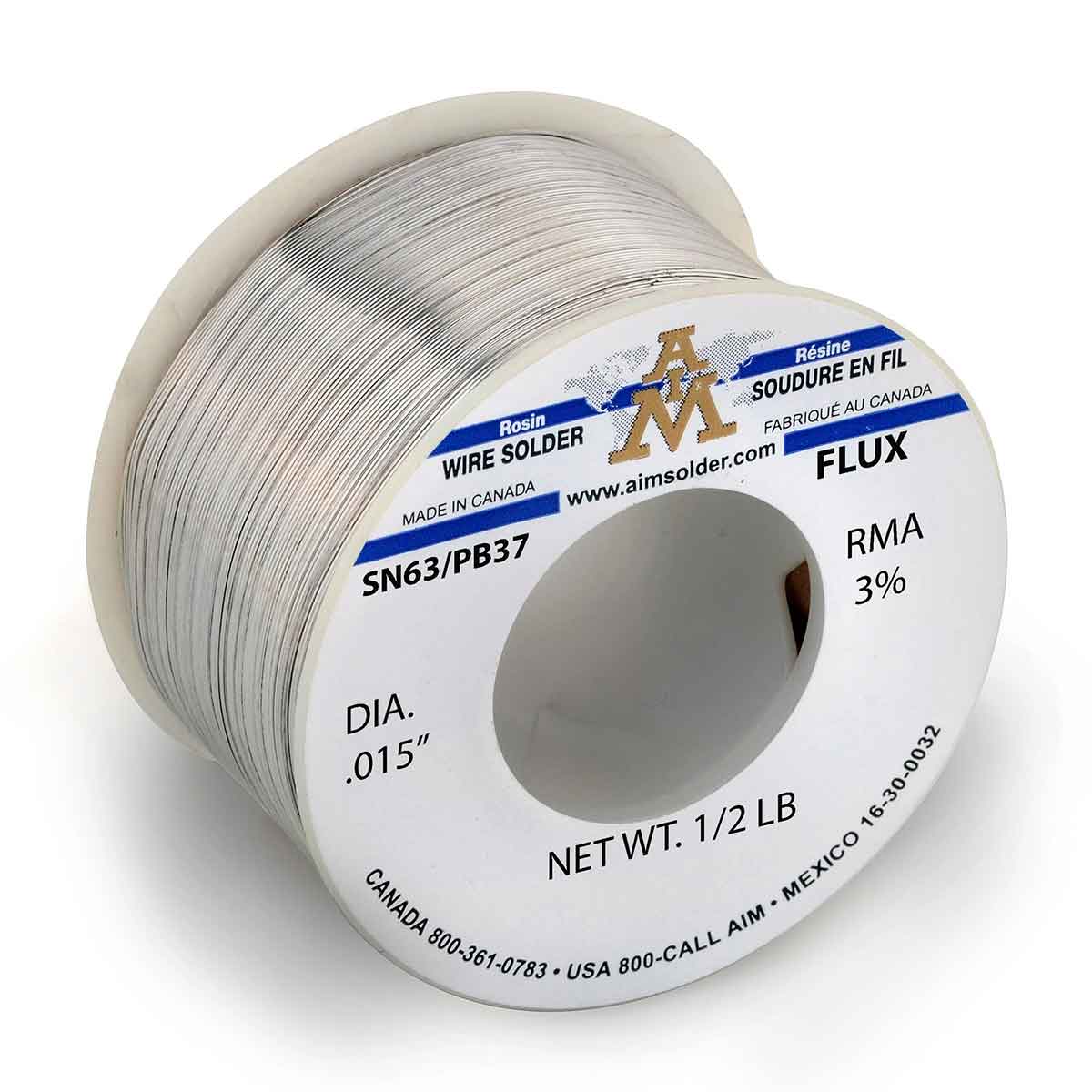 AIM RMA Core Wire Solder, SN63/PB37 RMA 3% .015" Dia. 1/2 Lb.
