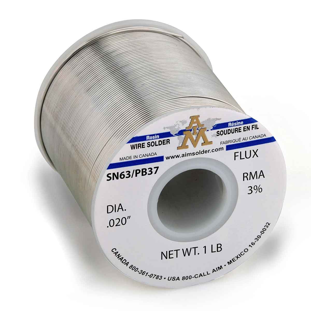 AIM RMA Core Wire Solder, SN63/PB37 RMA 3% .020" Dia. 1 Lb. Spool