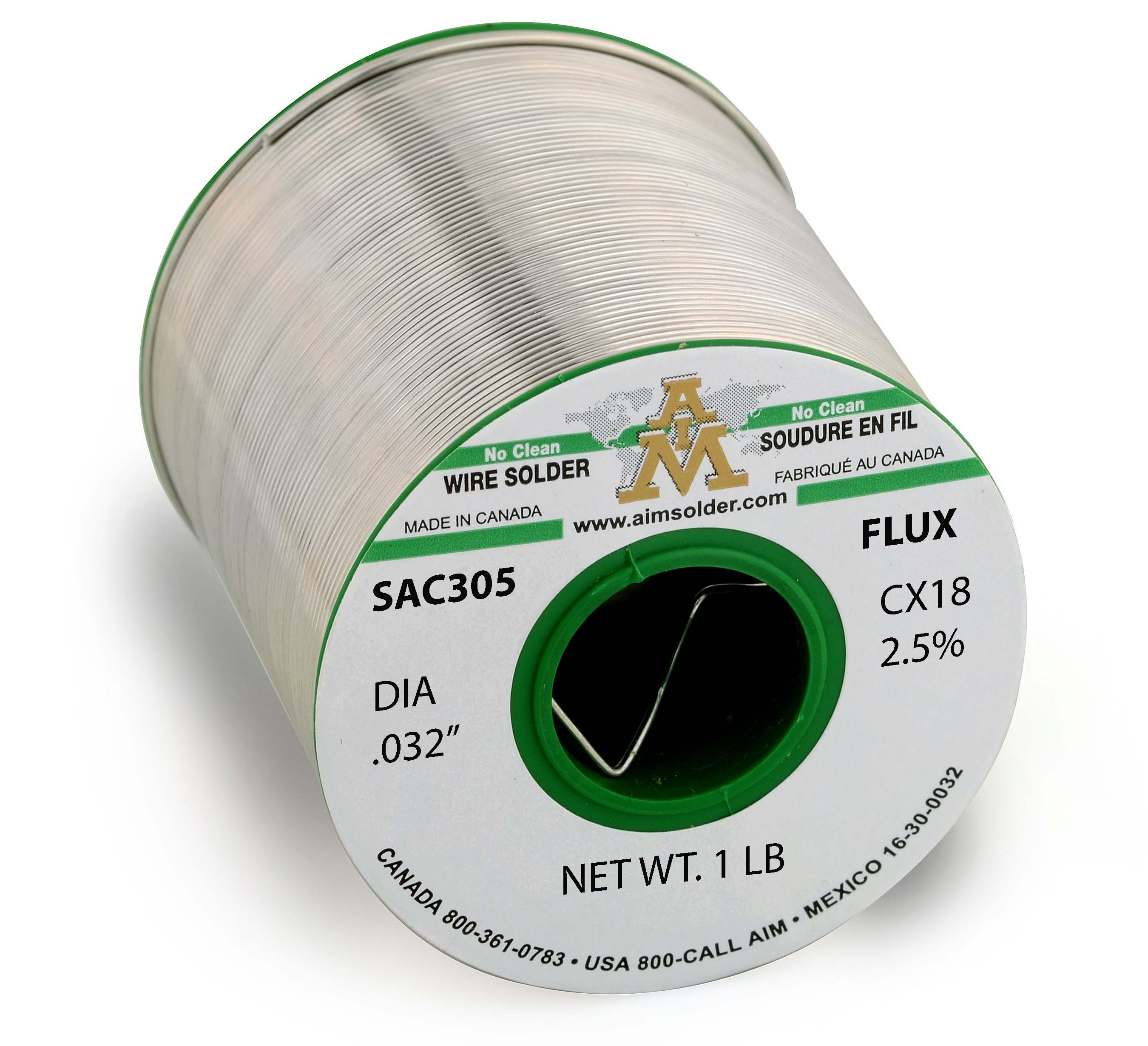 AIM SAC305 CX18 2.5% Lead Free No Clean Core Wire Solder .032