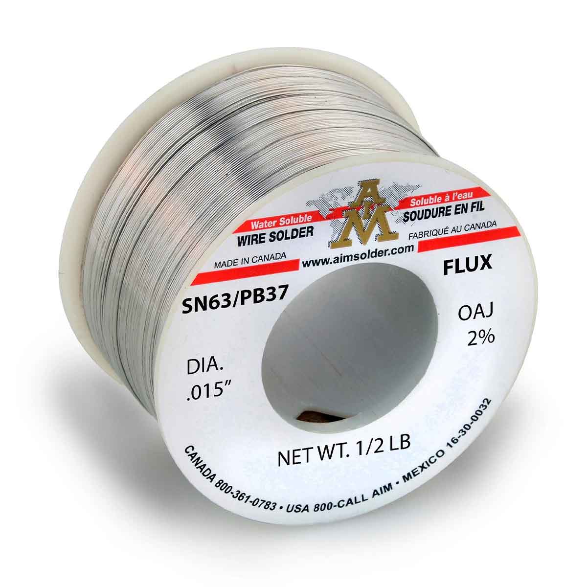 AIM Water Soluble Core Wire Solder, SN63/PB37 OAJ 2% .015" Dia. 1 Lb.