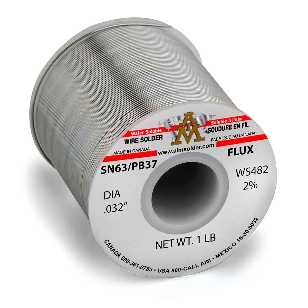 AIM Water Soluble Core Wire Solder, SN63/PB37 WS482 3% .032" Dia. 1 Lb. Spool