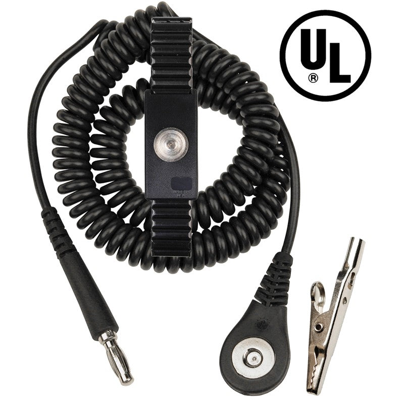 Desco 09188 Jewel® MagSnap Adjustable Metal Wrist Strap, Onyx, w/ 12' Coil Cord