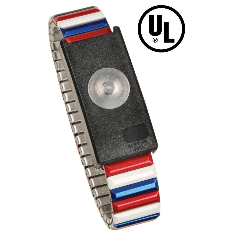 Desco 09201 Jewel® MagSnap Adjustable Wrist Strap, Metal, Red-White-Blue