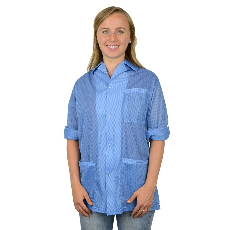 Desco Statshield® Smock, Jacket with Convertible Sleeves, Snap Cuffs, Blue, Large