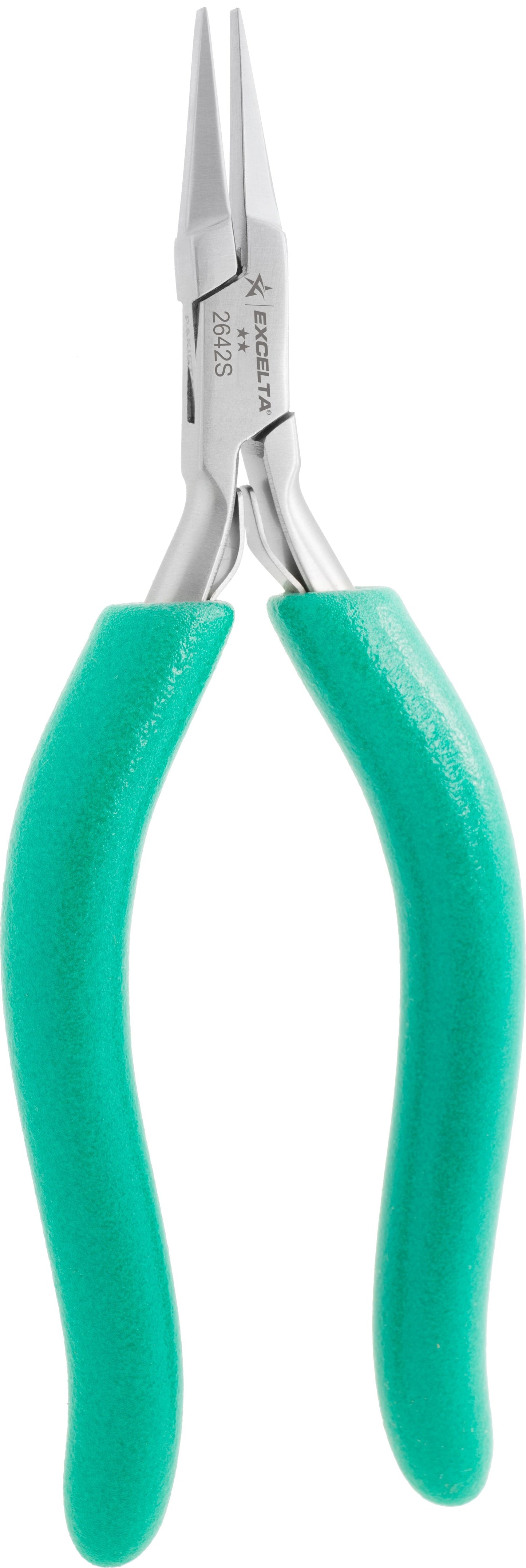 Excelta Pliers 2642S Small Flat Nose, Smooth Jaws, Long Cushioned Grip
