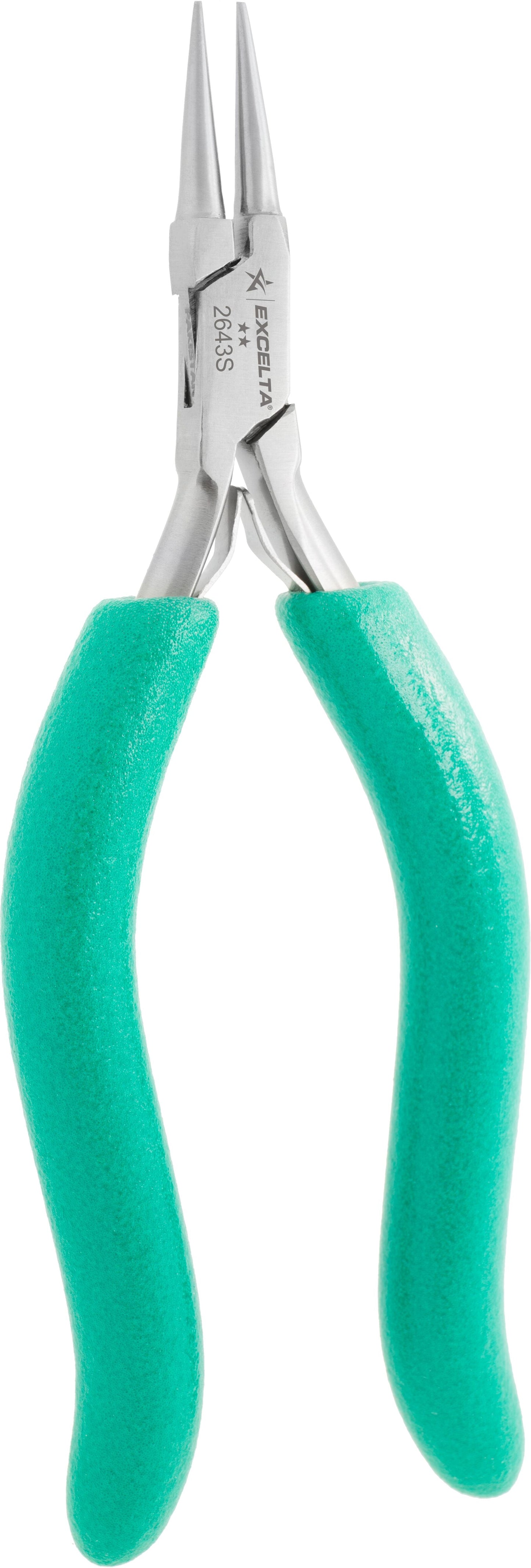 Excelta Pliers 2643S Small Round Nose, Smooth Jaws, Long Cushioned Grip