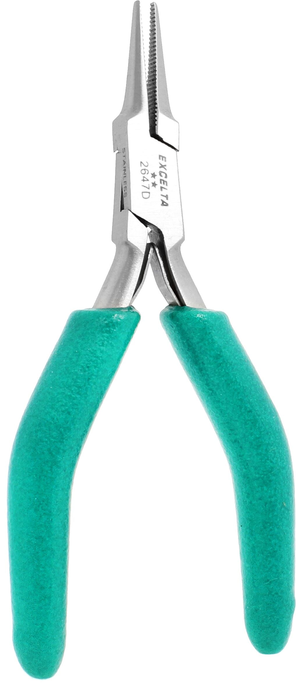 Excelta Pliers 2647D Small Needle Nose, Serrated Jaws, Standard Cushioned Grip