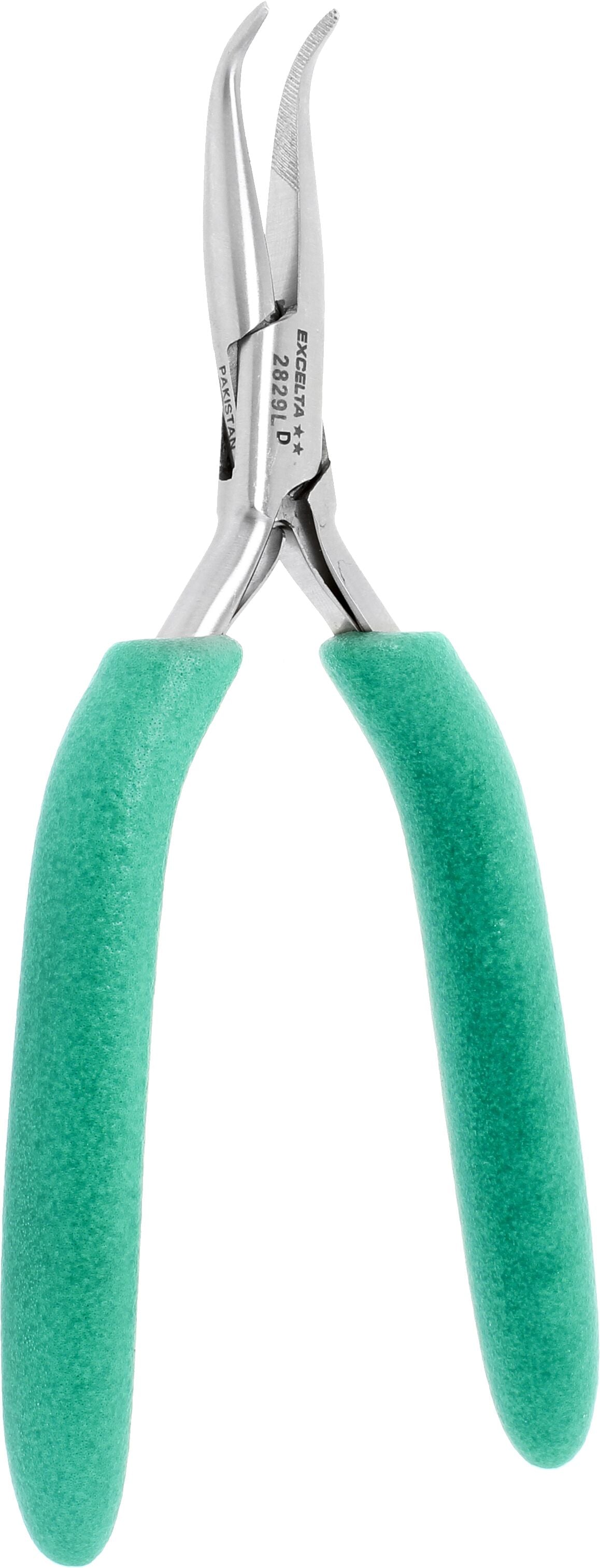 Excelta Pliers 2829LD Medium Bent Nose, Serrated Jaws, Long Cushioned Grip