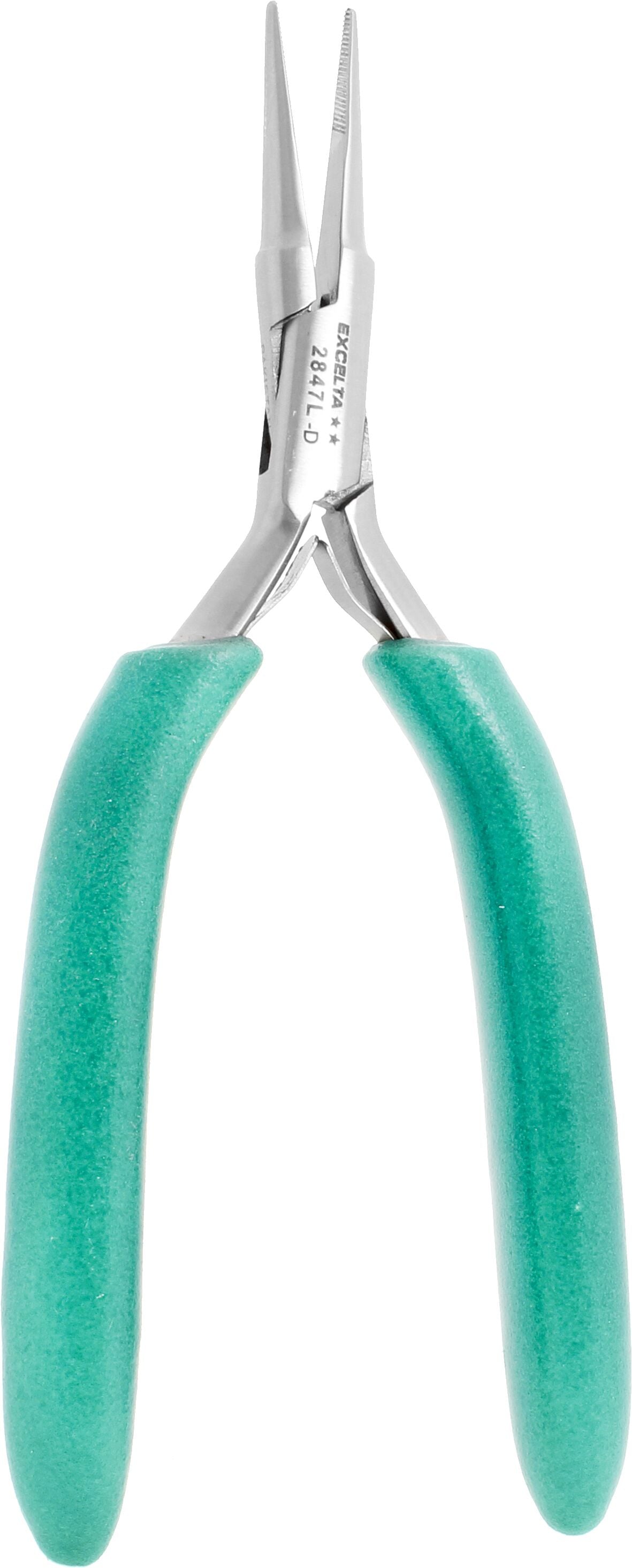 Excelta Pliers 2847LD Medium Needle Nose, Serrated Jaws, Long Cushioned Grip
