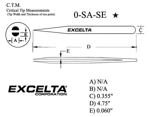 Excelta Tweezers 0-SA-SE Straight Fine Points, Anti-Mag, Stainless Steel 4.5"